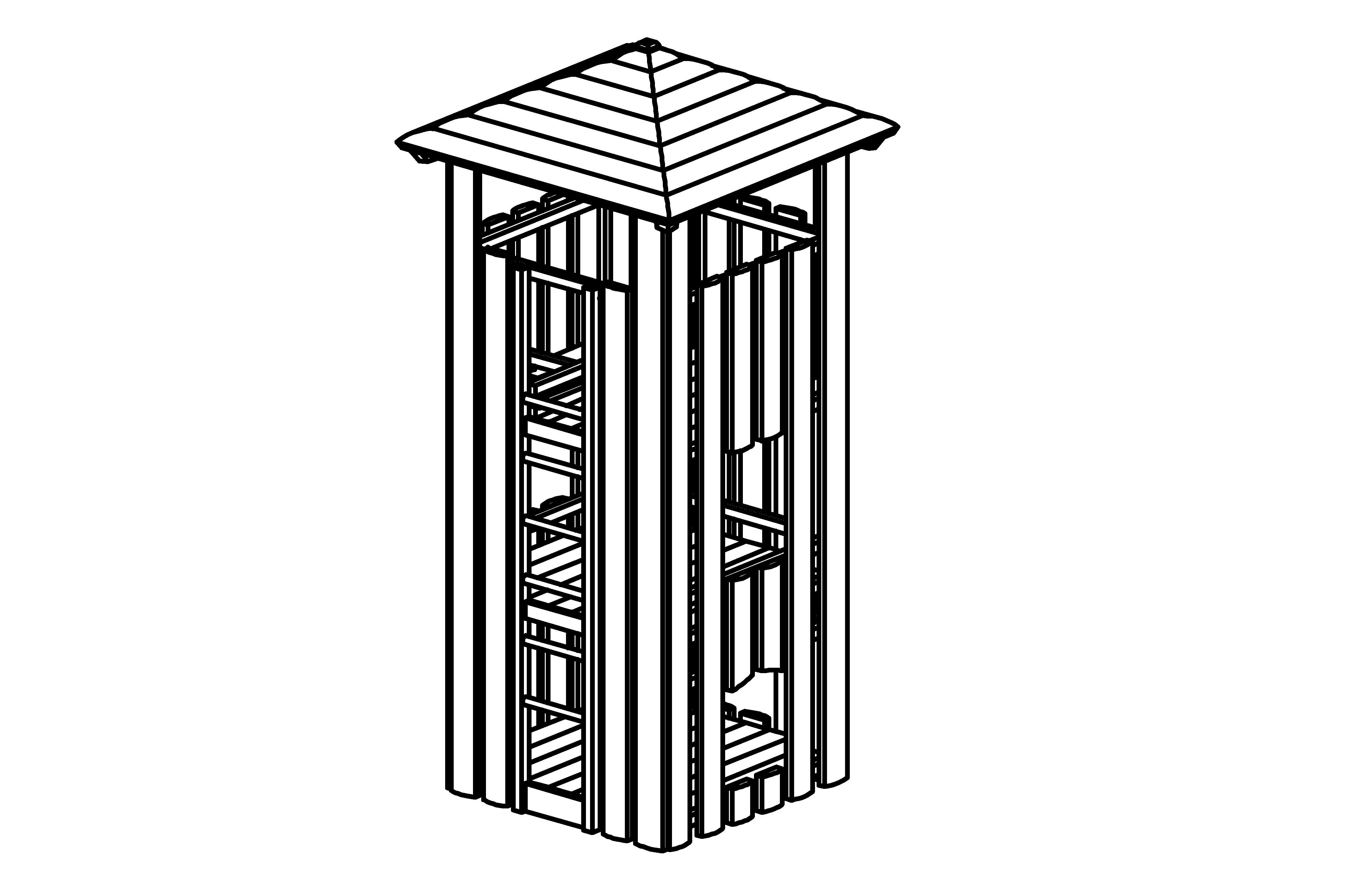 Transparent Tower with roof and steel feet, larch, height = 2m